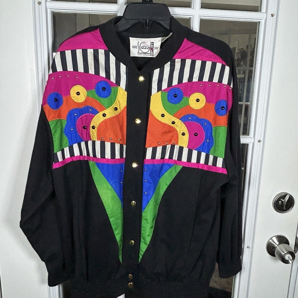 Vintage‎ 80s Saint Germaine Sport Colorblock Applique Bomber Jacket Small